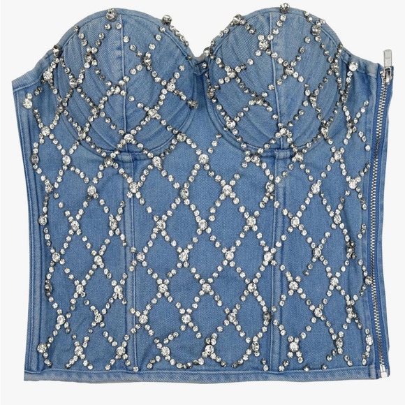 NWOT-Amazon Denim rhinestone Corset top - Picture 3 of 8
